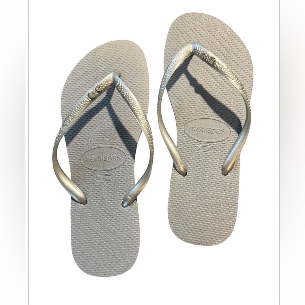 Havaianas Metallic Silver Slim Sandals w/jewels